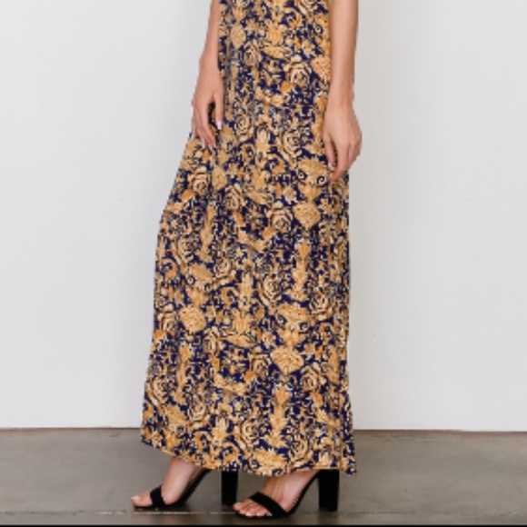 Regal Gold/Navy Sleeveless Maxi Dress - Picture 3 of 8